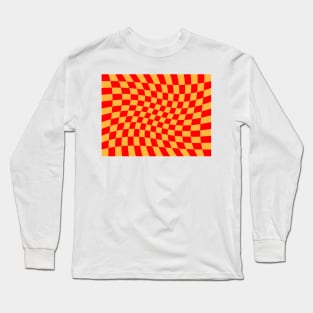 Twisted Checkered Square Pattern - Orange & Red Long Sleeve T-Shirt